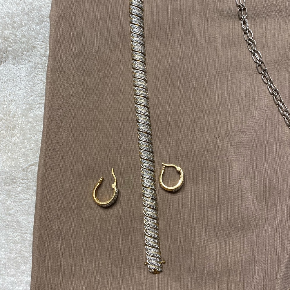 Gold plated with diamond accents bracelet and earrings